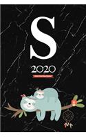 2020 Sloth Tribe Diary Planner: January to December 2020 Diary Planner Sloth Tribe With Letter "S" Monogram on dark marble