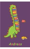 Andreas: Personalisiertes Dinosaurier Tage-/Notizbuch Mit Dem Namen Andreas Und Ganzen 120 Seiten Im Tollen 6x9 Zoll Format(ca. Din A5) / Punkteraster. Optim