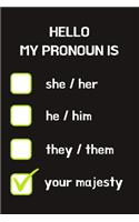 Hello My Pronoun Is: Humour Journal Lined Notebook: Great Gag Gift For Mates, Colleagues, Siblings