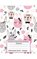 Primary Composition Notebook, Grades K-2, Story Journal: Pink Animals Composition Notebook For Girls, Primary Composition Book: With Story Space and Dotted Mid Line Grades K-2 Schools & Teaching Exercise B