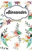Alexander: Personalised Alexander Floral Homework Book Notepad Notebook Composition and Journal Gratitude Diary