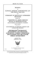 Hearing on National Defense Authorization Act for Fiscal Year 2016 and oversight of previously authorized programs before the Committee on Armed Services, House of Representatives, One Hundred Fourteenth Congress, first session: Subcommittee on Emerging