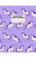 Blank Sheet Music Notebook: Cute Unicorn Matte Cover Design with 110 Pages White Paper Interior for Musician Students and Professionals Playing Piano, Ukelele, Mandolin and oth