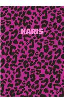 Karis: Personalized Pink Leopard Print Notebook (Animal Skin Pattern). College Ruled (Lined) Journal for Notes, Diary, Journaling. Wild Cat Theme Design wi