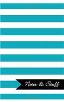 Notes & Stuff Lined Notebook With Robins Egg Blue Striped Pattern Cover