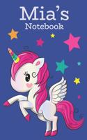 Mia's Notebook: Unicorn Design Lined Notebook, 6x9, 120 Pages