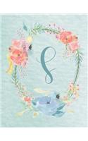 Notebook 8.5"x11" - Letter S - Light Blue and Pink Floral Design: College-ruled, lined format exercise book, Personalized with Initials.(Letter/Initial S - Light Blue and Pink Floral Design Notebook 8.5"x11", Alphabet)