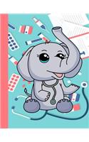 Notebook: Kawaii Elephant Doctor Stethoscope Medical Kit Play Pretend Book Wide Ruled Journal Notebook Diary Notes