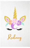 Rodney A5 Lined Notebook 110 Pages: Funny Blank Journal For Lovely Magical Unicorn Face Dream Family First Name Middle Last Surname. Unique Student Teacher Scrapbook/ Composition Great