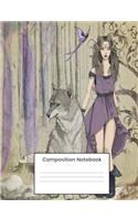 Composition Notebook: Cute Elf And Wolf Themed Composition Notebook For Kids 100 Wide Ruled Lined Pages For Writing