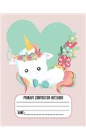 Primary Composition Notebook: Cute Baby Unicorn Composition Notebook for Girls (7.44x9.69) Dotted Midline