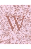 W: Monogram Initial Notebook For Women And Girls-Pink And Brown Floral-120 Pages 8.5 x 11