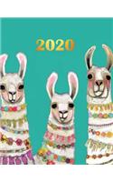 2020: Cute Teal Llama 2020 Custom Design Planner Dated Journal Notebook Organizer Gift - Daily Weekly Monthly Annual Activities Calendars Notes To Do List