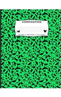 Composition: Birds All Over Green Silhouette Composition Notebook - Wide Ruled 7.44 by 9.69 in 150 pages 75 sheets for boys, girls, kids, students, teachers, bir