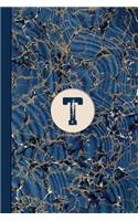 Monogram T Marble Notebook (Blue Ginger Edition): Blank Lined Marble Journal for Names Starting with Initial Letter T