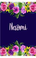 Naomi: Personalized Name Pink Floral Design Matte Soft Cover Notebook Journal to Write In. 120 Blank Lined Pages