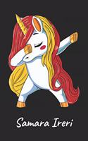 Samara Ireri: Cuaderno de notas blanko para niña y mujer con nombre personalizado y diseño de kawaii cuaderno unicornio bailarin con pelo en los colores de la ban