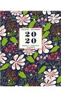 January - December - 2020 Weekly + Monthly Planner: Navy and Floral Pattern - Pretty Calendar with Inspiring Quotes - Agenda Organizer