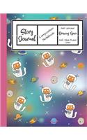 Story Journal Composition Notebook Half Unruled Drawing Space Half Wide Ruled Lined: Combined Write and Sketch Blank Workbook(3 Galaxy Kitty)