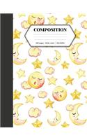 Composition: Book - Wide Ruled - Cute Notebook with Sleepy Stars & Moons - Journal for Students / Teachers - 7.44 x 9.69(57 Back to School Notebooks)