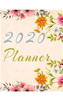 2020 Planner Weekly and Monthly Jan 1, 2020 to Dec 31, 2020 year planner Trendy Floral Botanical Garden Pink Orange Yellow turquoise flowers Cover day by day scheduler agenda Weekly & Monthly Planner & planning Calendar Views