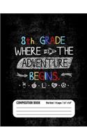 8th Grade Where the Adventure Begins Composition Book (Wide Ruled/ 110 pages/ 7.44x9.69)