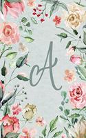 Notebook 6"x9" Lined, Letter/Initial A, Teal Pink Floral Design
