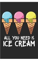 All You Need Is Ice Cream: EiscremeNotizbuch liniert DIN A5 - 120 Seiten für Notizen, Zeichnungen, Formeln - Organizer Schreibheft Planer Tagebuch