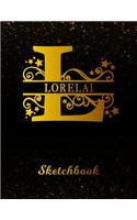 Lorelai Sketchbook: Letter L Personalized First Name Personal Drawing Sketch Book for Artists & Illustrators Black Gold Space Glittery Effect Cover Scrapbook Notepad & 