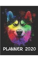 Planner 2020: Planner Weekly and Monthly for 2020 Calendar Business Planners Organizer For To do list 8,5" x 11" with Siberian Husky Dog Pop Art Doggy Pet