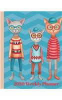 2020 Weekly Planner: Cool Cats in Awesome Sweaters Planner with Weekly and Monthly Standard Calendar December 2019 - 31 December 2020