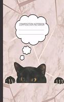 Composition Notebook: Cute Black Peeping Cat Rose Gold Geometric Marble Trendy Wide Ruled Subject Book Lined Writing Journal Primary College Teens Kids Teachers Lesson Pl
