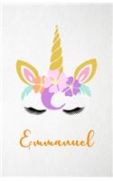 Emmanuel A5 Lined Notebook 110 Pages: Funny Blank Journal For Lovely Magical Unicorn Face Dream Family First Name Middle Last Surname. Unique Student Teacher Scrapbook/ Composition Great