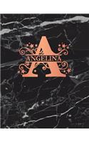 Angelina: Personalized Journal Notebook for Women or Girls. Monogram Initial a with Name. Black Marble & Rose Gold Cover. 8.5 X 11 110 Pages Lined Journal Pap