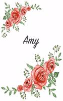 Amy: Personalized Composition Notebook - Vintage Floral Pattern (Red Rose Blooms). College Ruled (Lined) Journal for School Notes, Diary, Journaling. Flo