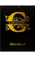 Cassandra Sketchbook: Letter C Personalized First Name Personal Drawing Sketch Book for Artists & Illustrators Black Gold Space Glittery Effect Cover Scrapbook Notepad & 