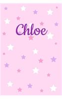 Chloe First Name Personalized Notebook: College Ruled Journal. Pastel Pink Writing Diary with Stars Pattern for Girls and Women