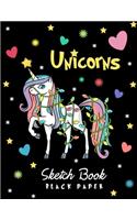 Black Paper Sketch Book Unicorns: Notebook For Sketching, Drawing, Doodling Artist Sketchbook Journal, XL size 8.5" x 11".