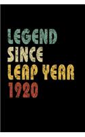 Legend Since Leap Year 1920: Retro Birthday Gift Notebook With Lined College Ruled Paper. Funny Quote Sayings 6 x 9 Notepad Journal For People Born February 29th 1920.