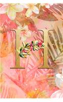 H: Personalized Initial Name Floral Letter Design Matte Soft Cover Notebook Journal to Write In - 120 Blank Lined Pages