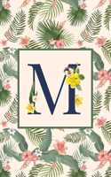 M: Stylish Floral Monogram Initial M Notebook Blank Lined Paper Journal Gift for Women & Girls