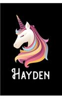 Hayden: Personalized Custom Name Unicorn Themed Monthly 2020 Planner (Calendar, To Do List, Monthly Budget, Grocery List, Yearly Financial Goals) Gift for G