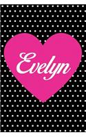Evelyn: Personalized Name Black and White Polka Dot Composition Notebook Journal for Girls and Women