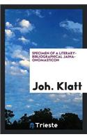 Specimen of a Literary-Bibliographical Jaina-Onomasticon