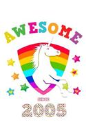 Awesome Since 2005: Unicorn Diary & Personal Writing Journal Cute Glossy Magical White Cover for Little Girls Born in '15 Daily Diaries for Kids aspiring to be Journali