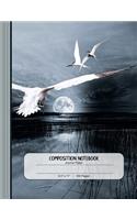 Composition Notebook: Large Journal - Ruled Lined Paper, Writing and Journaling Book - Sea-Gulls Sunset Landscape