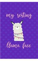 My Resting Llama Face: Notebook Journal Composition Blank Lined Diary Notepad 120 Pages Paperback Purple Hearts Llama