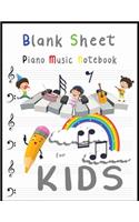 Blank Sheet Piano Music Notebook Kids: Wide Staff Paper size 8.5 by 11 inch perfect for learning Composition Unisex Rainbow Music Notes Design Cover - Perfect For Beginners, Teachers