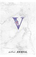 Dotted Journal: Letter V Monogram - Dotted Grid Journals & Notebook 120 pages, Writing Book, Small gift for friends or family - White Marble Design (6"x9")