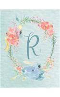 Notebook 8.5"x11" - Letter R - Light Blue and Pink Floral Design: College-ruled, lined format exercise book, Personalized with Initials.(18 Letter/Initial R - Light Blue and Pink Floral Design Notebook 8.5"x11", Alphabet)
